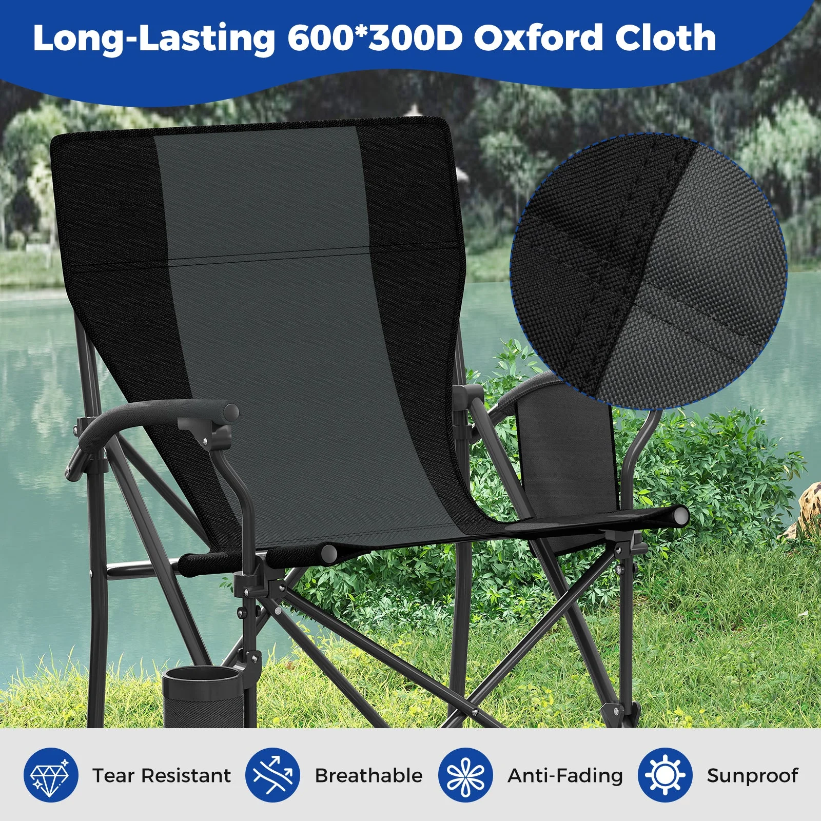 Portable Folding Oxford Cloth Camping Chair with Cup Holder and Side Pocket - Image 7