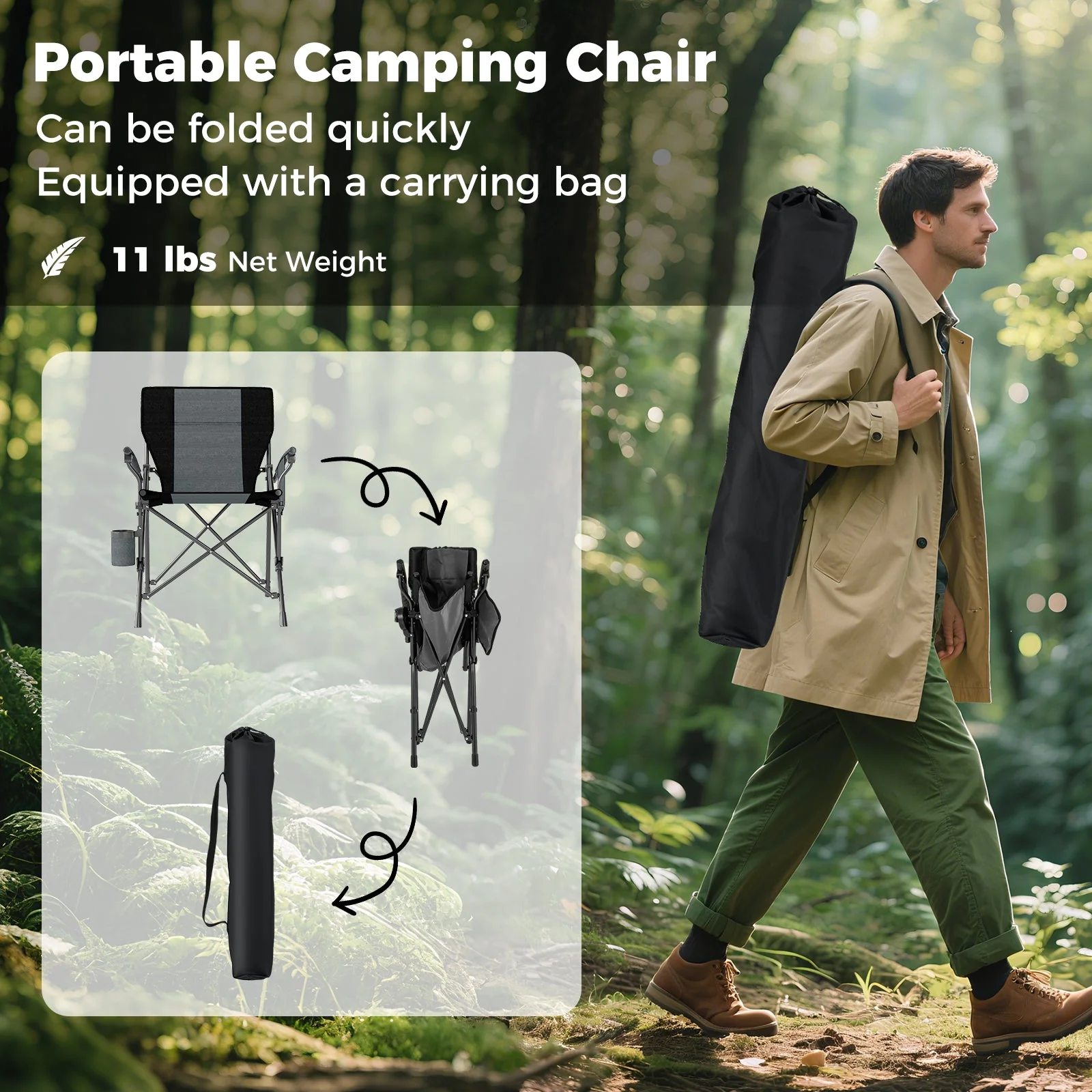 Portable Folding Oxford Cloth Camping Chair with Cup Holder and Side Pocket - Image 8