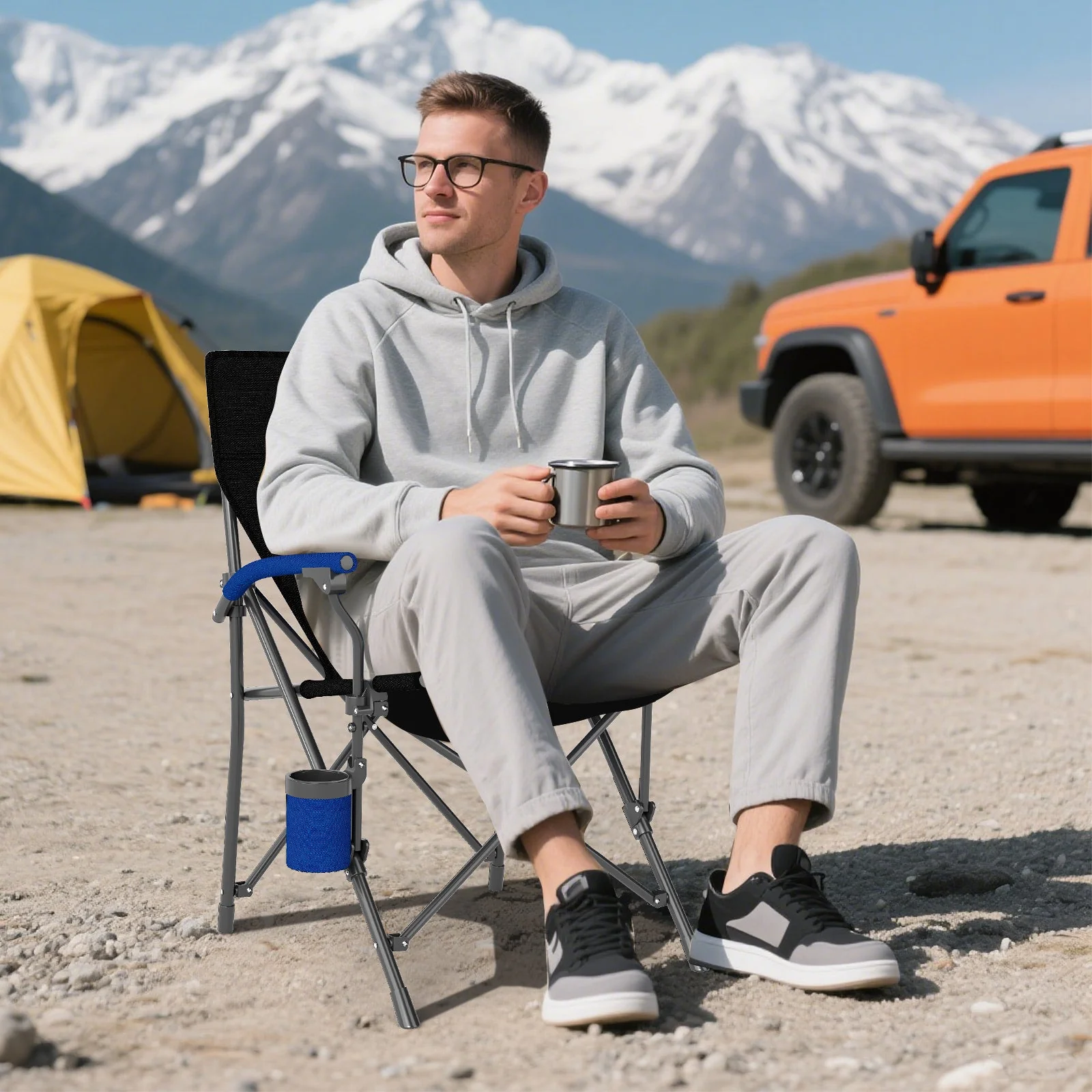 Portable Folding Oxford Cloth Camping Chair with Cup Holder and Side Pocket - Image 9