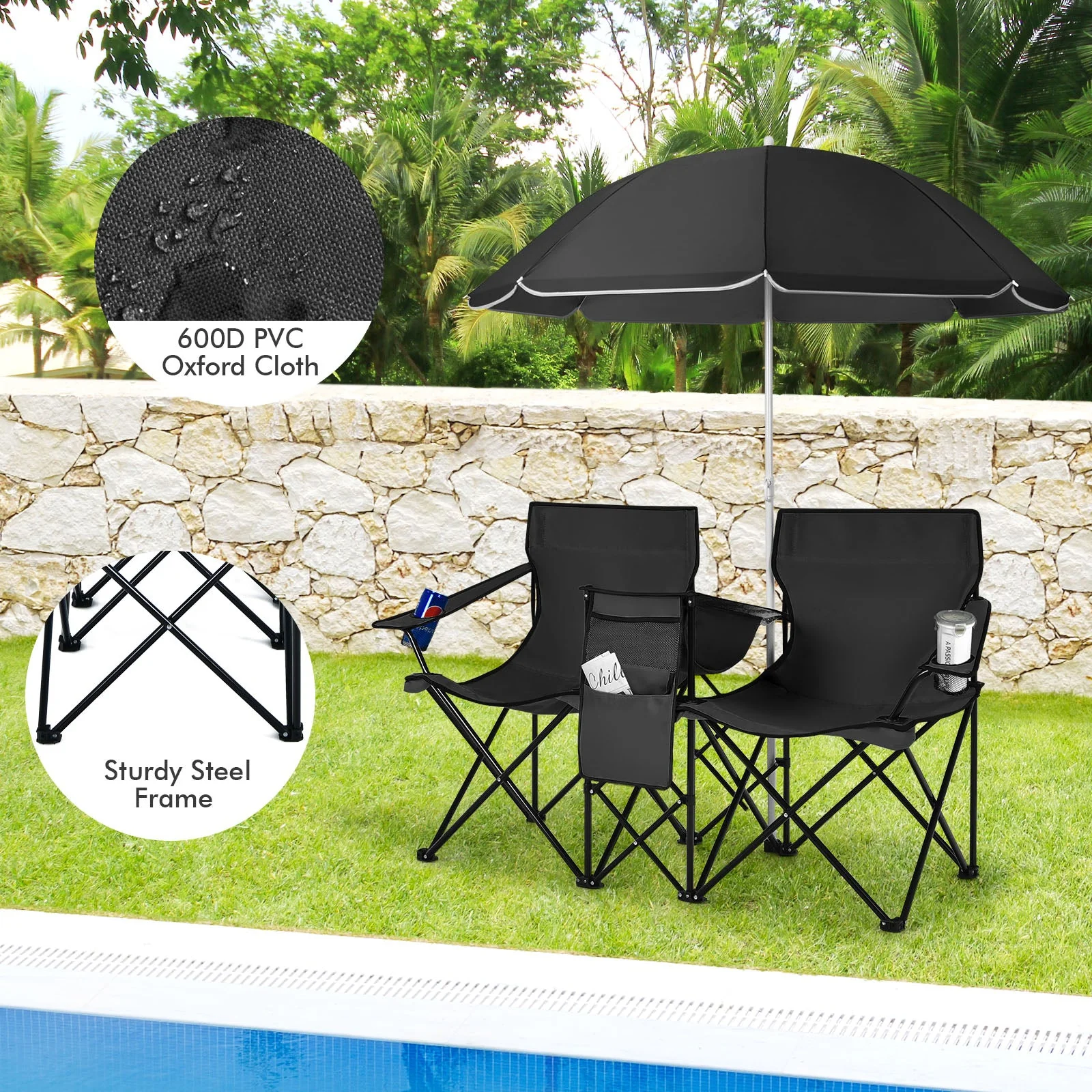 Portable Folding Picnic Double Chair - Image 14