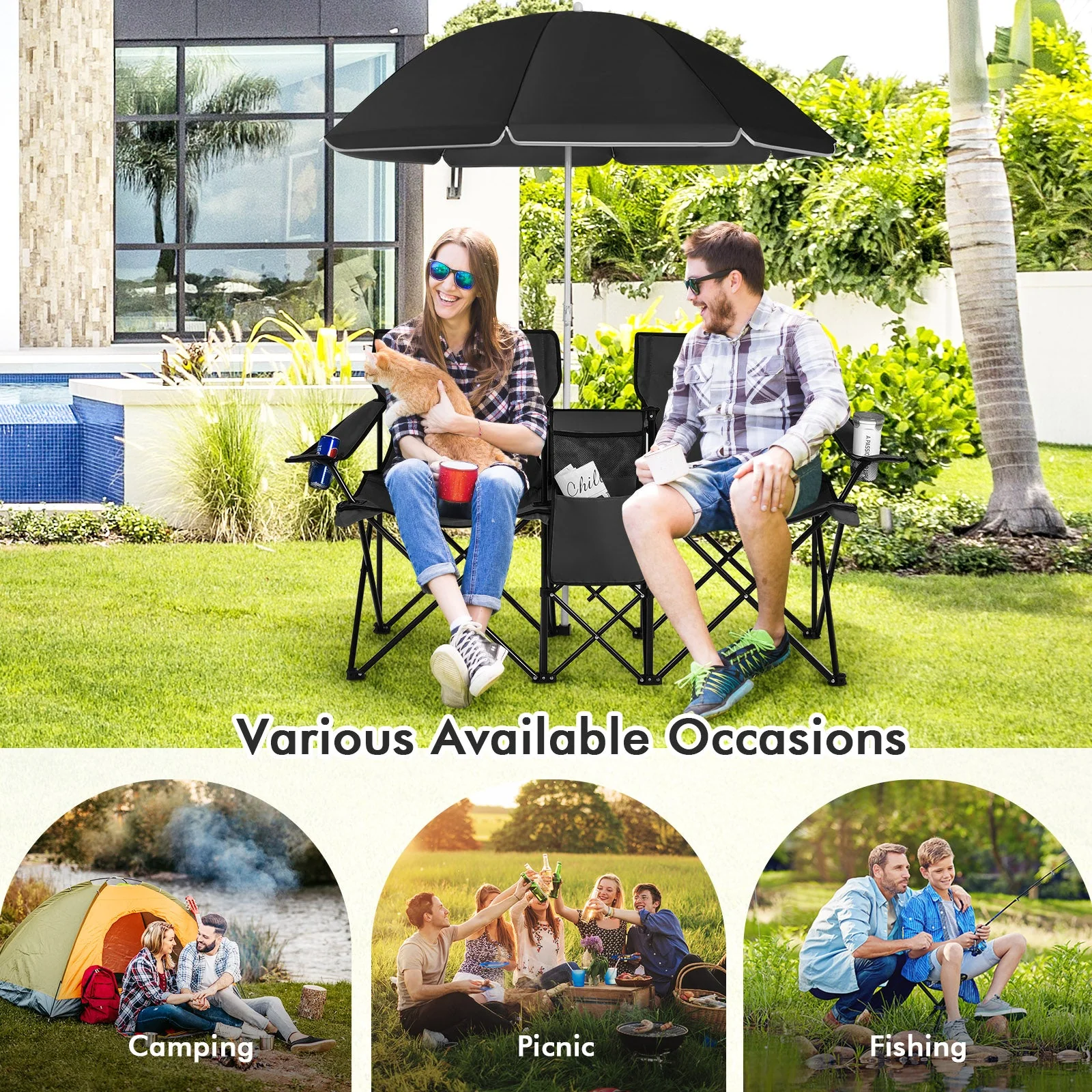 Portable Folding Picnic Double Chair - Image 16