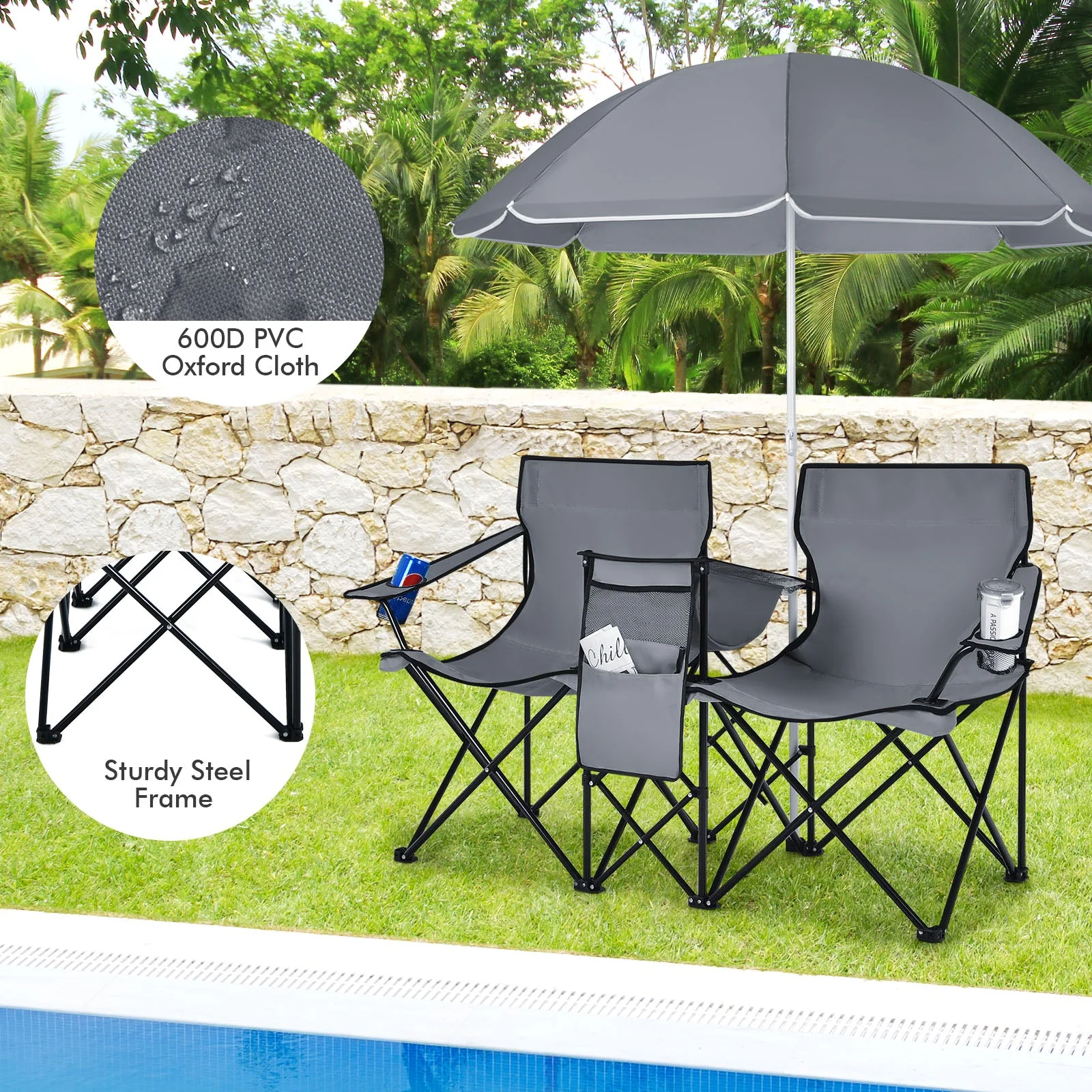 Portable Folding Picnic Double Chair - Image 22