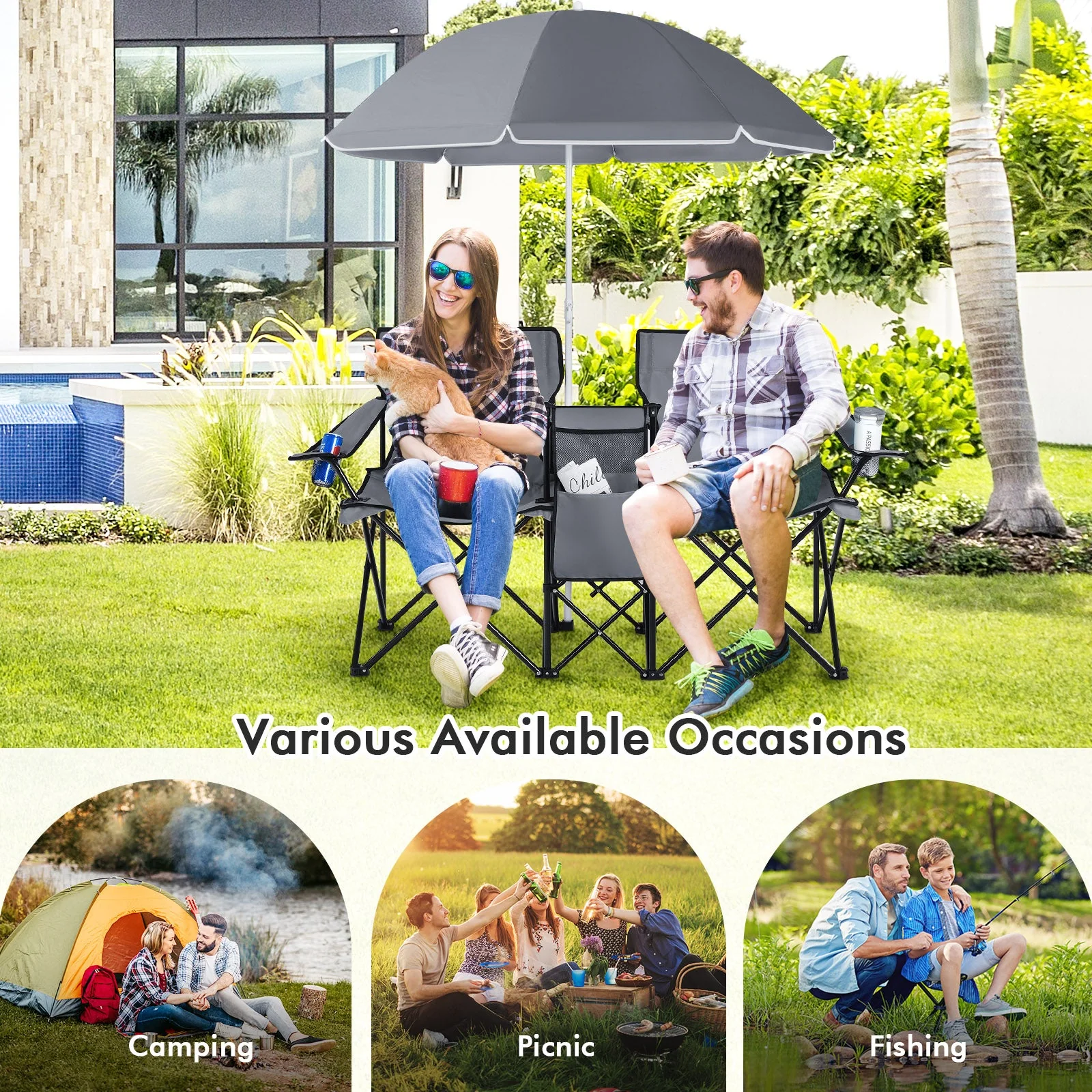 Portable Folding Picnic Double Chair - Image 24