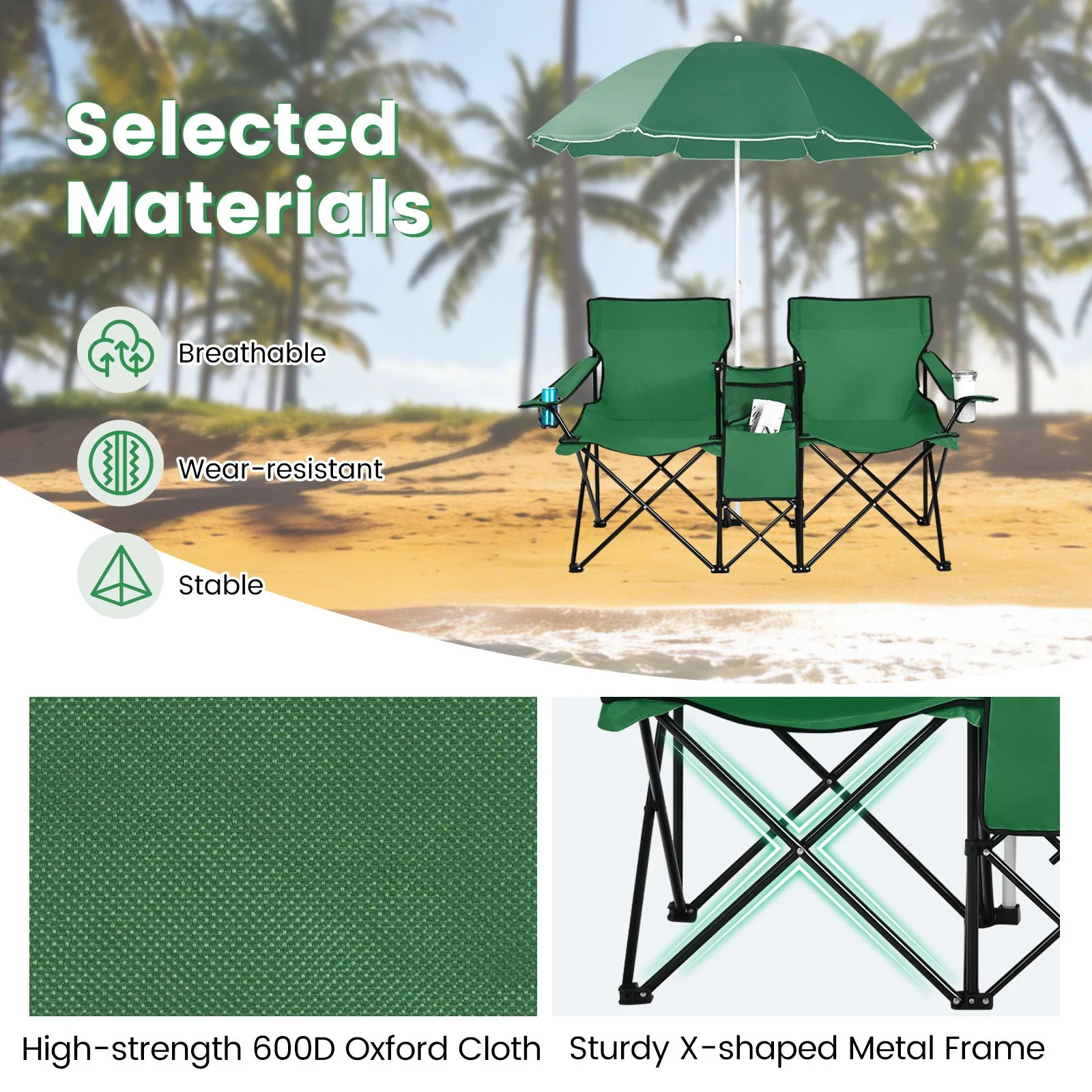 Portable Folding Picnic Double Chair - Image 29