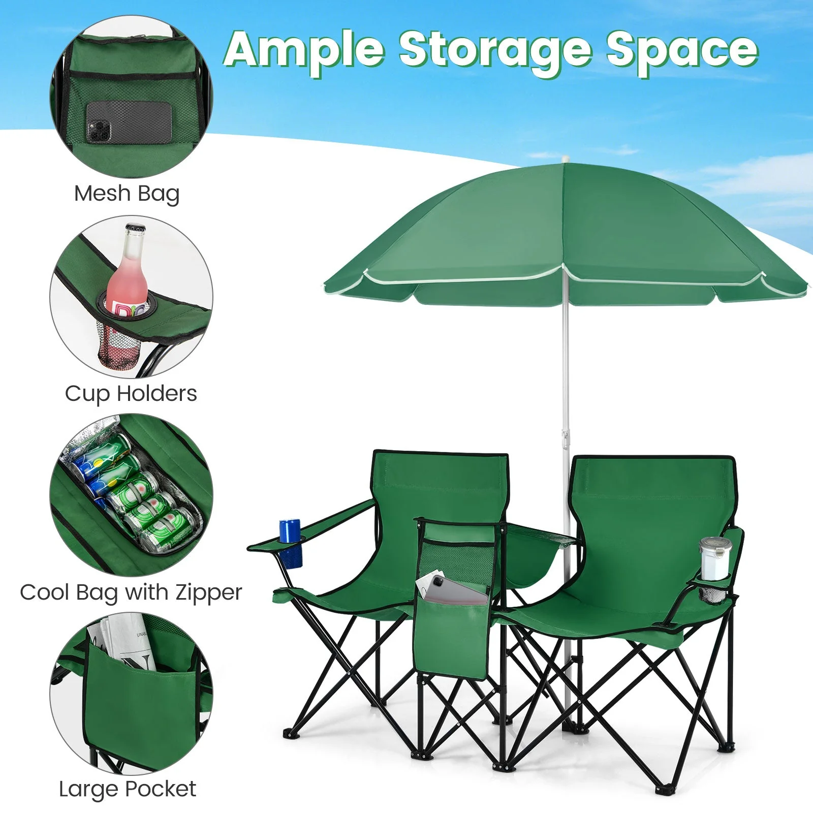 Portable Folding Picnic Double Chair - Image 31