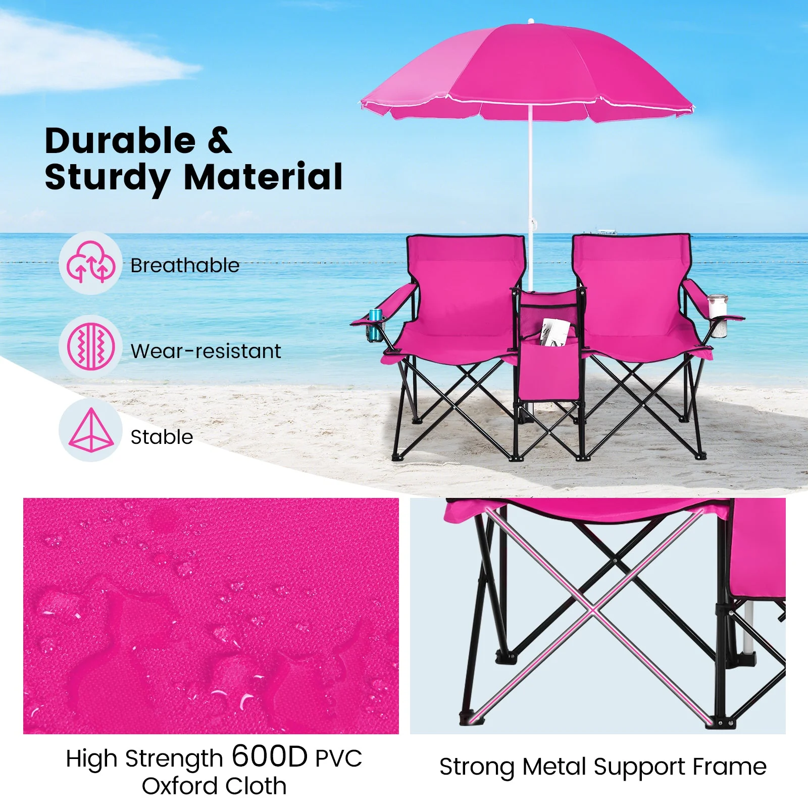Portable Folding Picnic Double Chair - Image 37