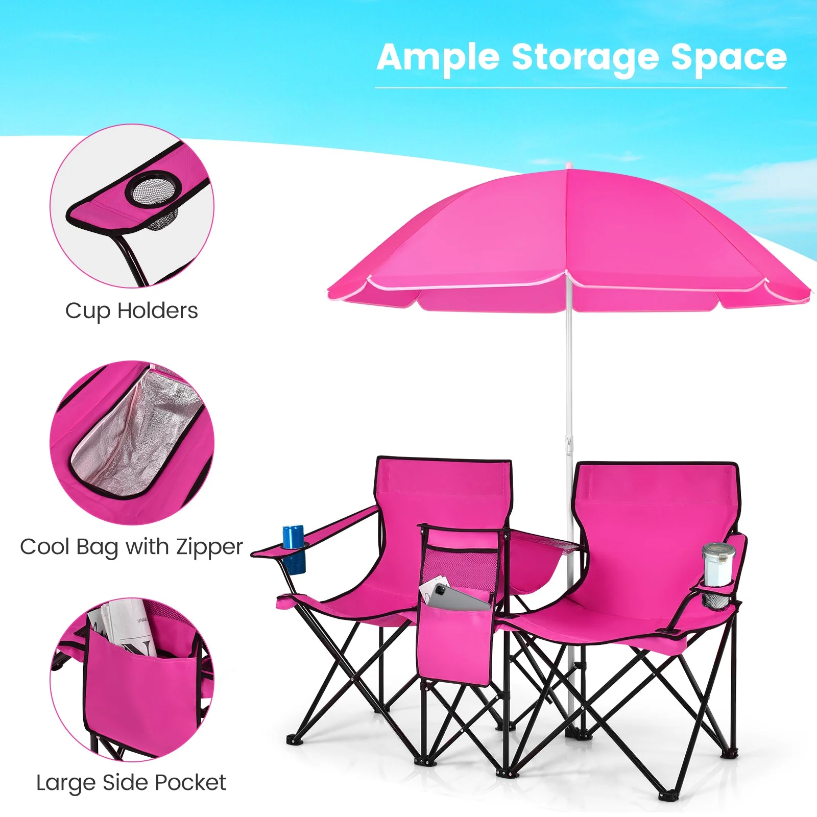 Portable Folding Picnic Double Chair - Image 39