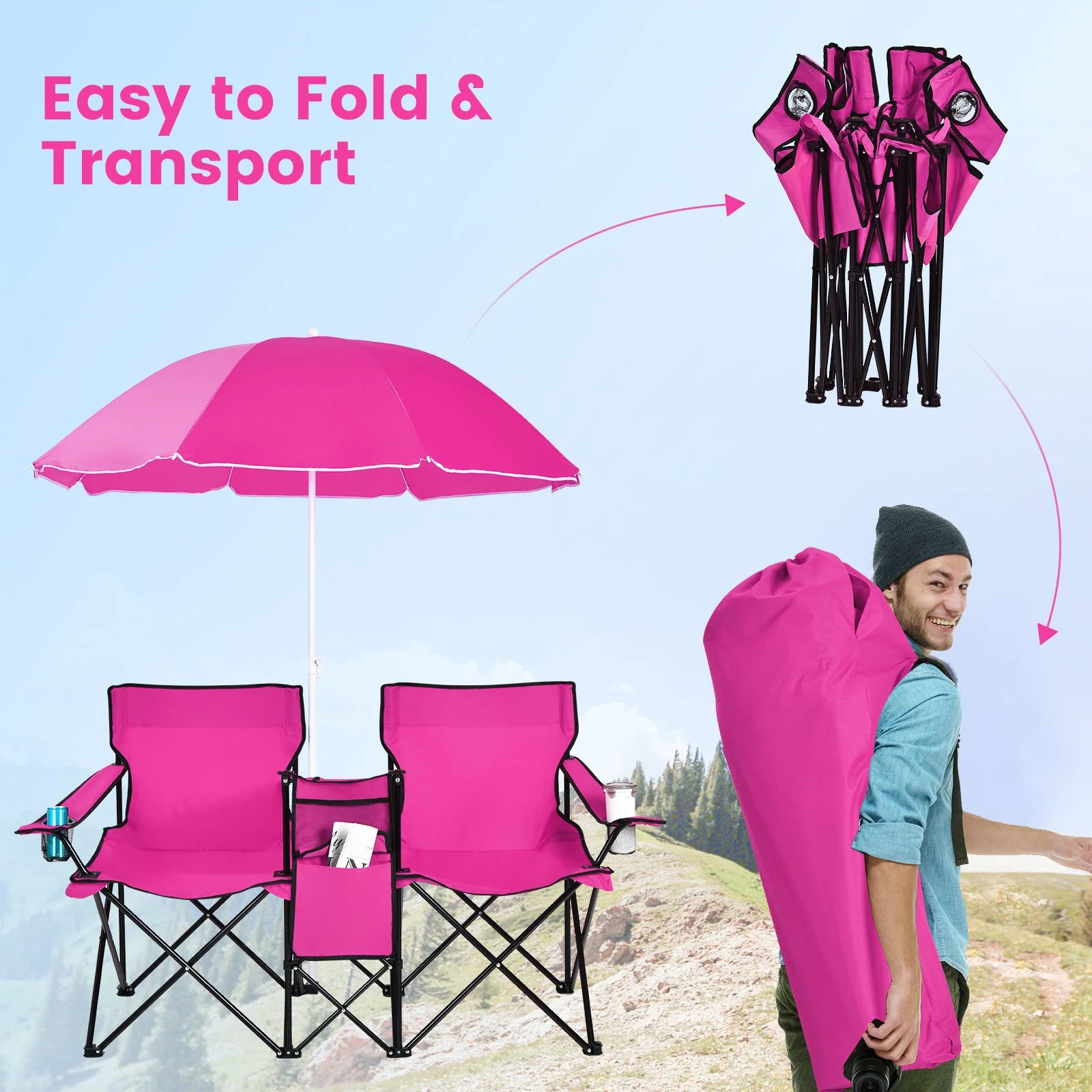 Portable Folding Picnic Double Chair - Image 40