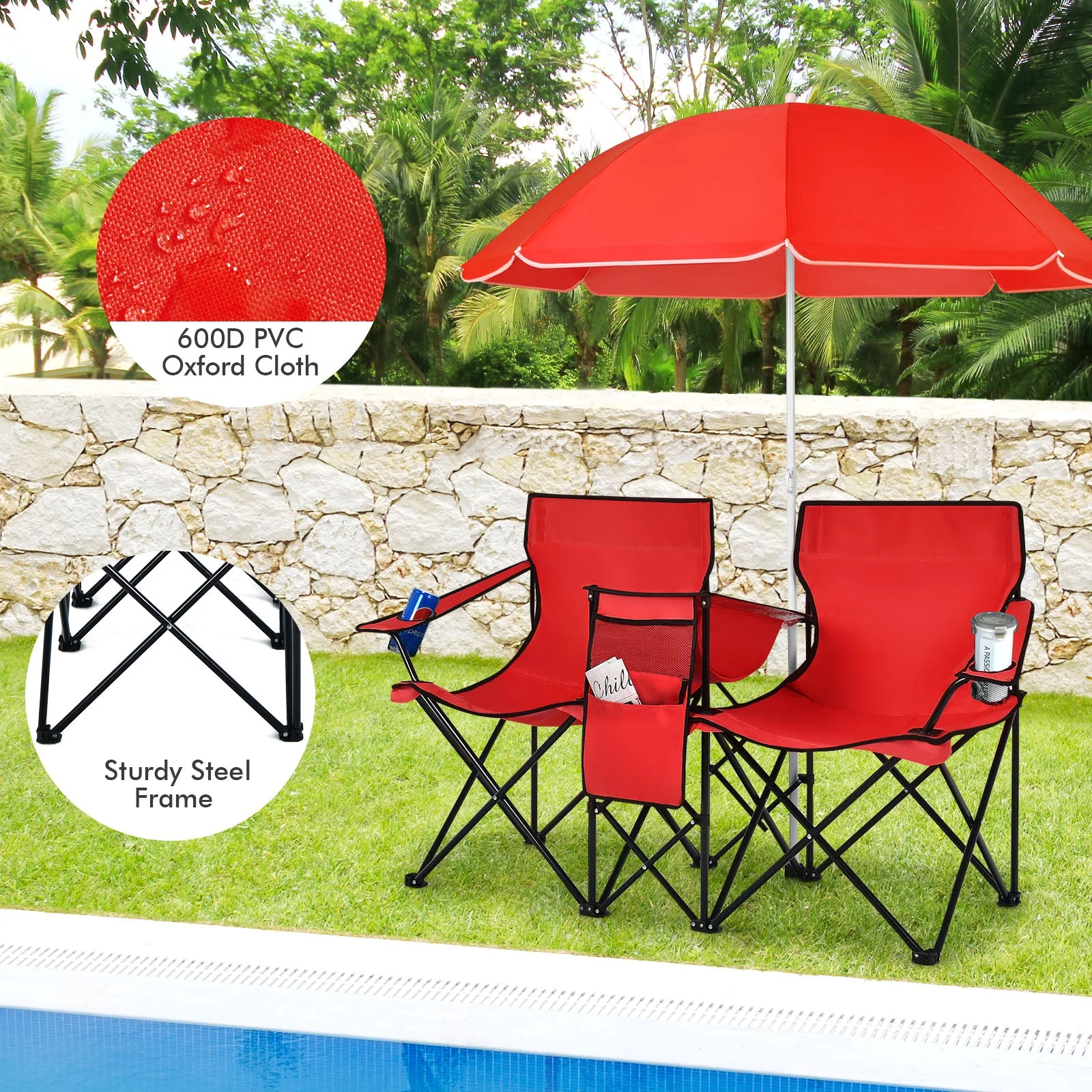 Portable Folding Picnic Double Chair - Image 46