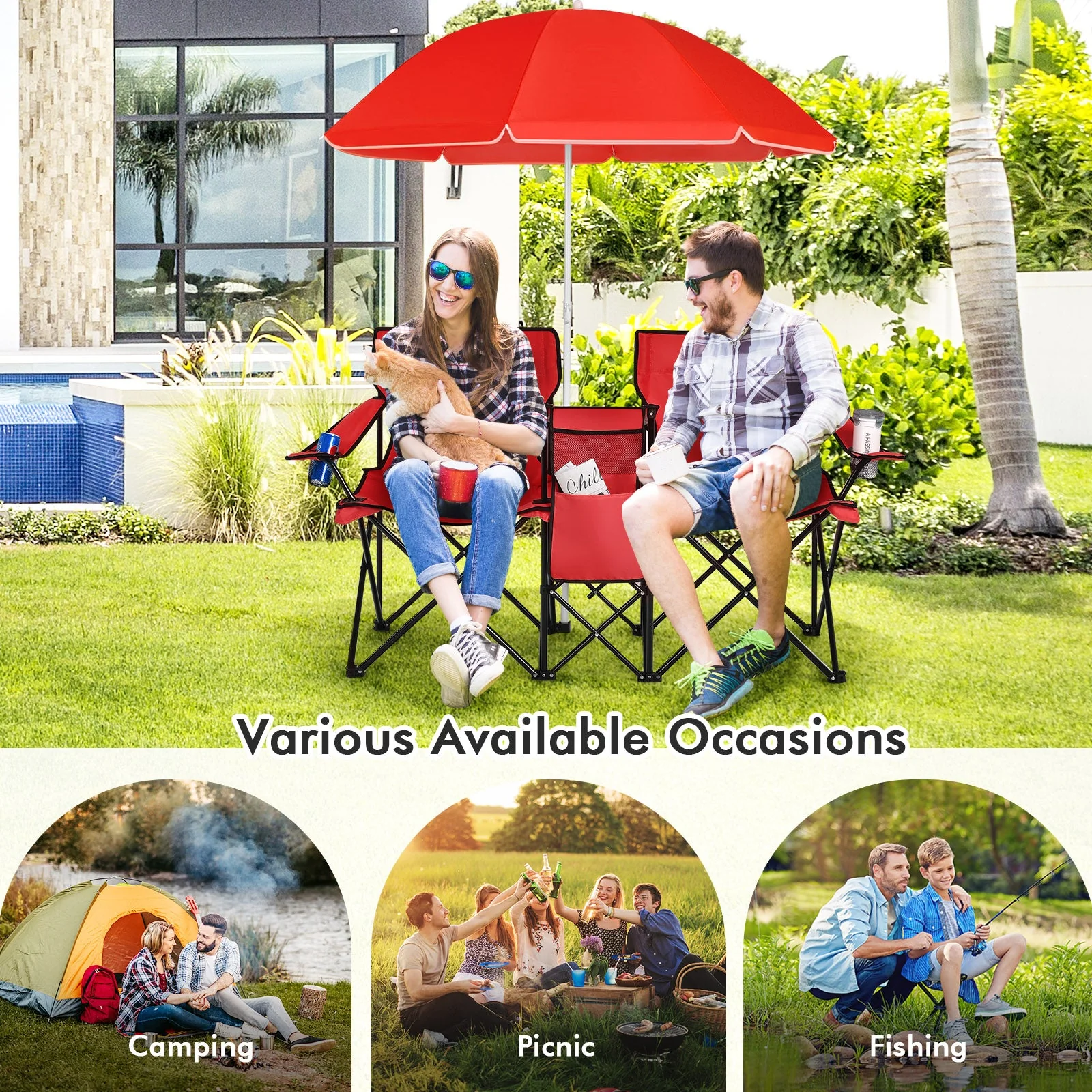 Portable Folding Picnic Double Chair - Image 48