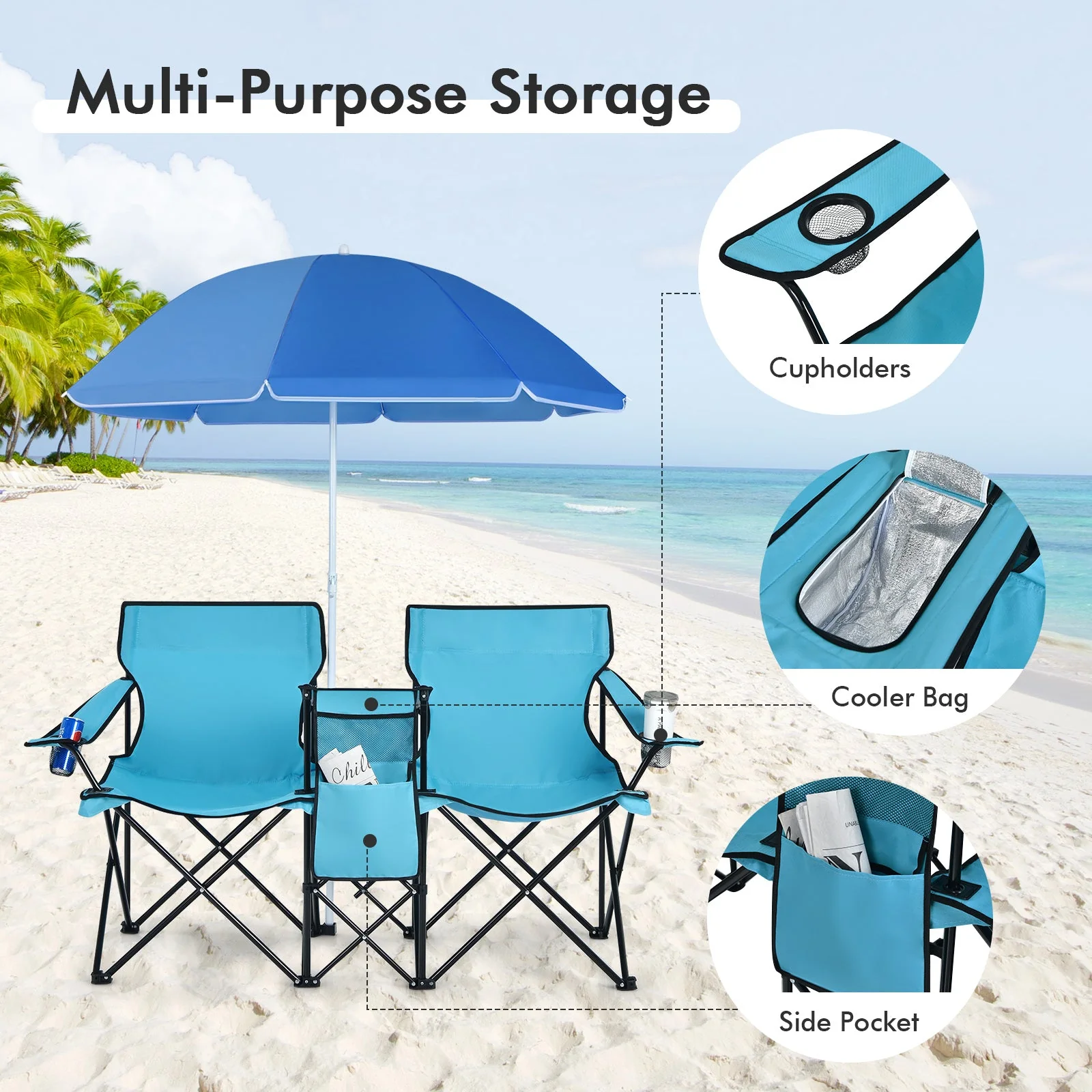 Portable Folding Picnic Double Chair - Image 55