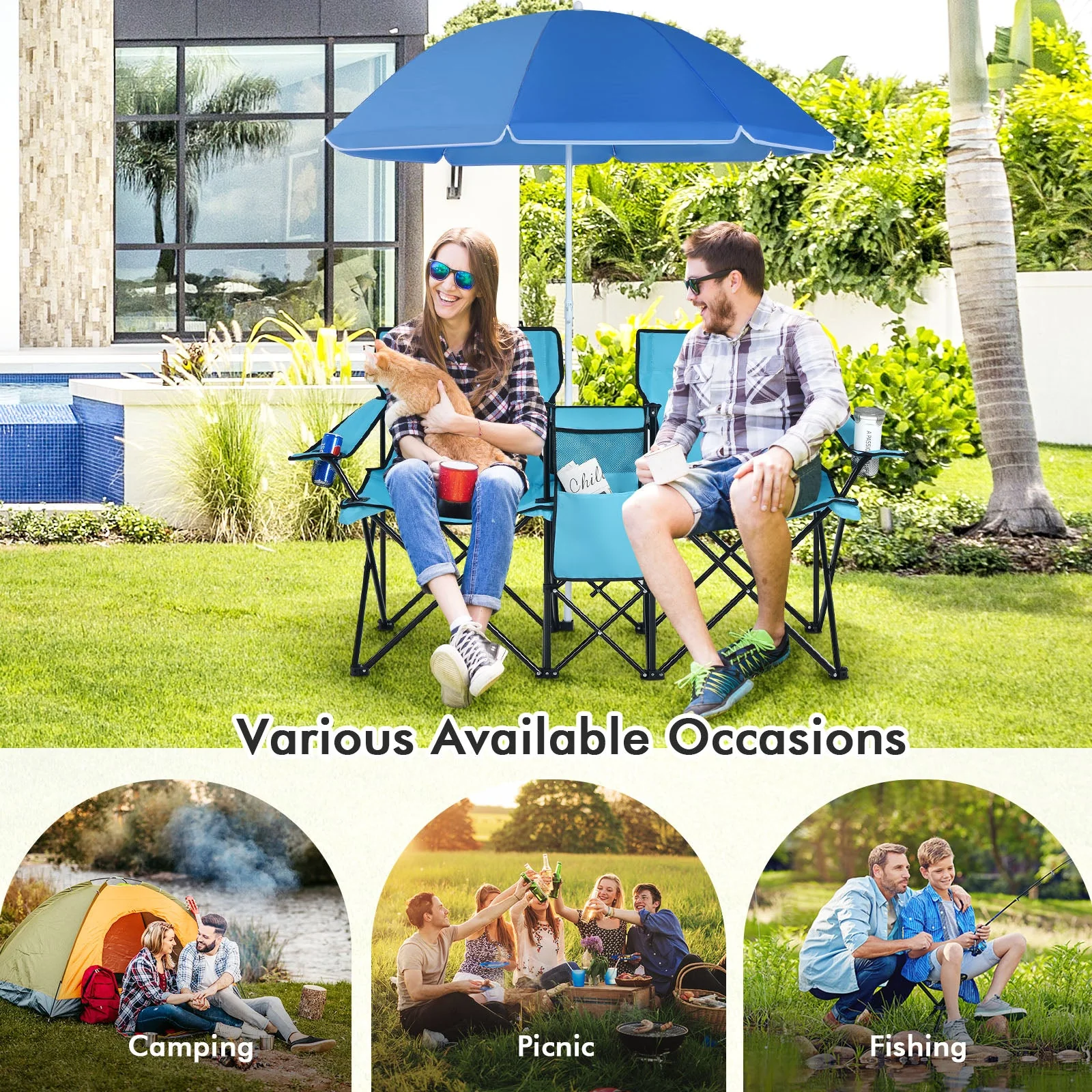 Portable Folding Picnic Double Chair - Image 56