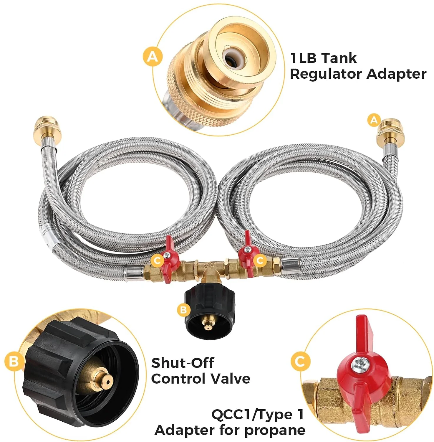Propane Two Way Y Splitter Adapter Hose - Image 2