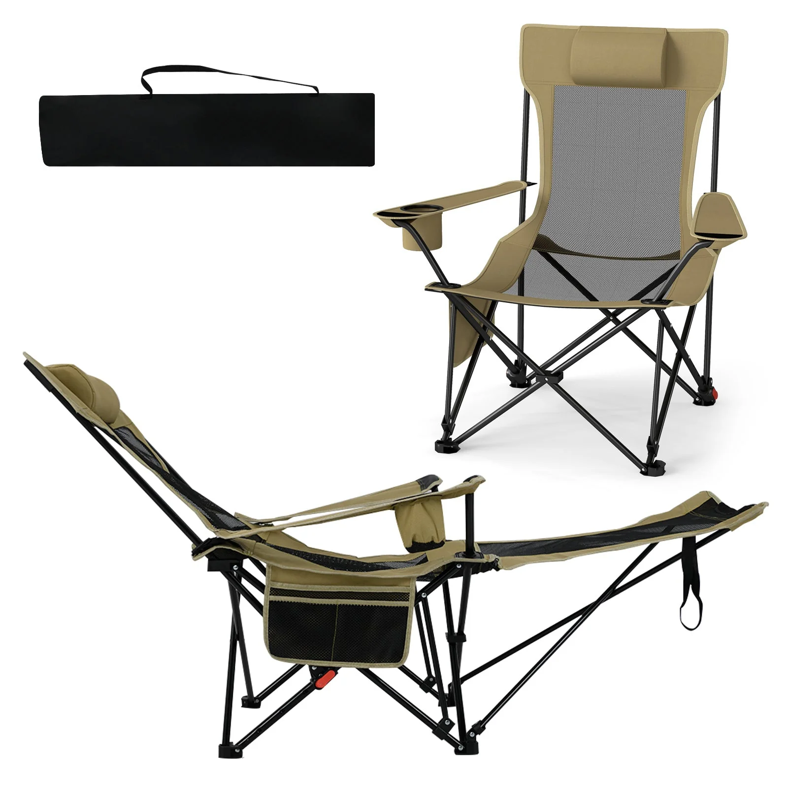 Reclining Camping Chair with Removable Footrest and Adjustable Backrest - Image 3