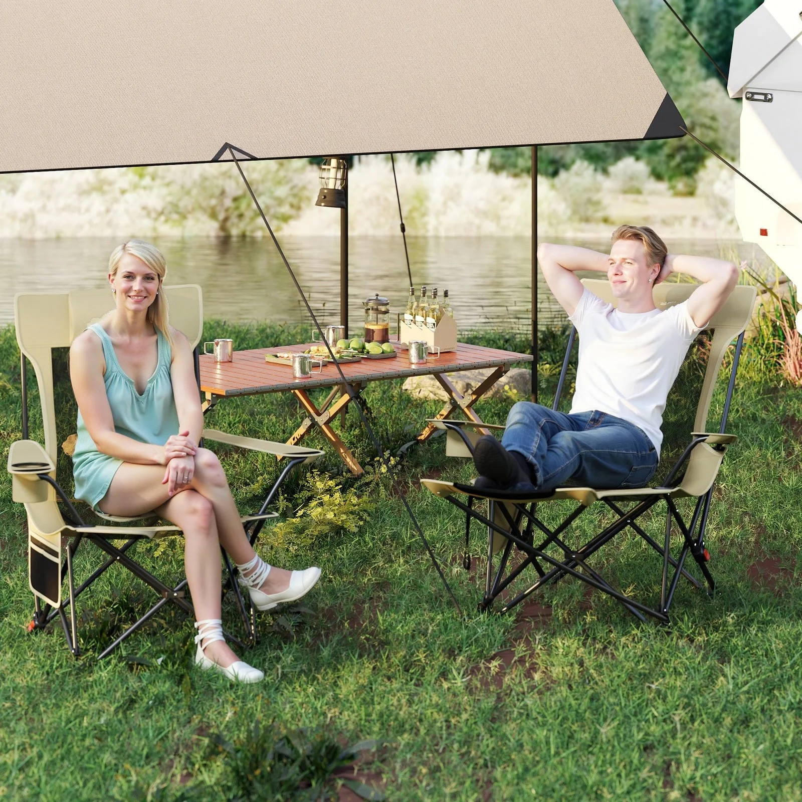 Reclining Camping Chair with Removable Footrest and Adjustable Backrest - Image 6