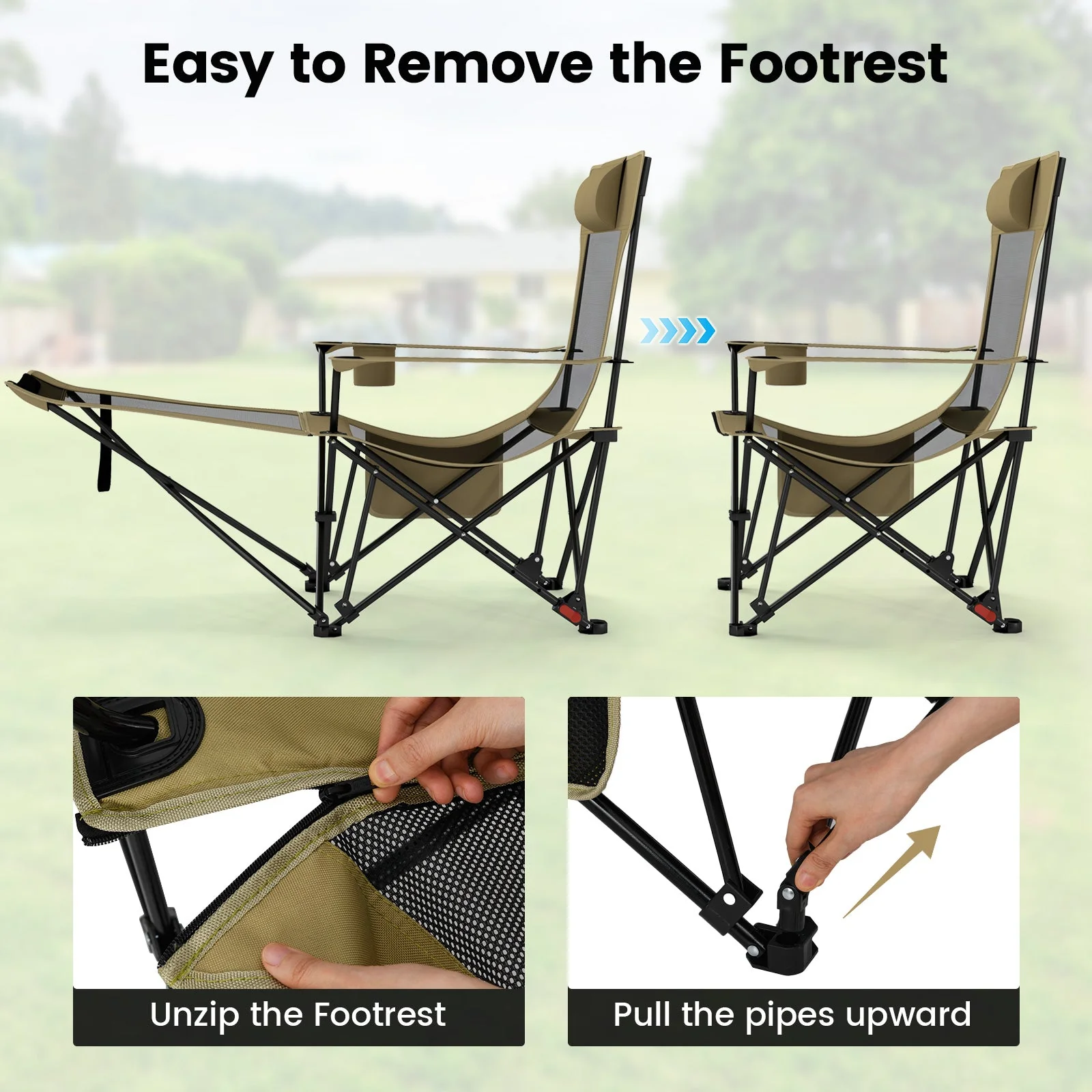 Reclining Camping Chair with Removable Footrest and Adjustable Backrest - Image 7