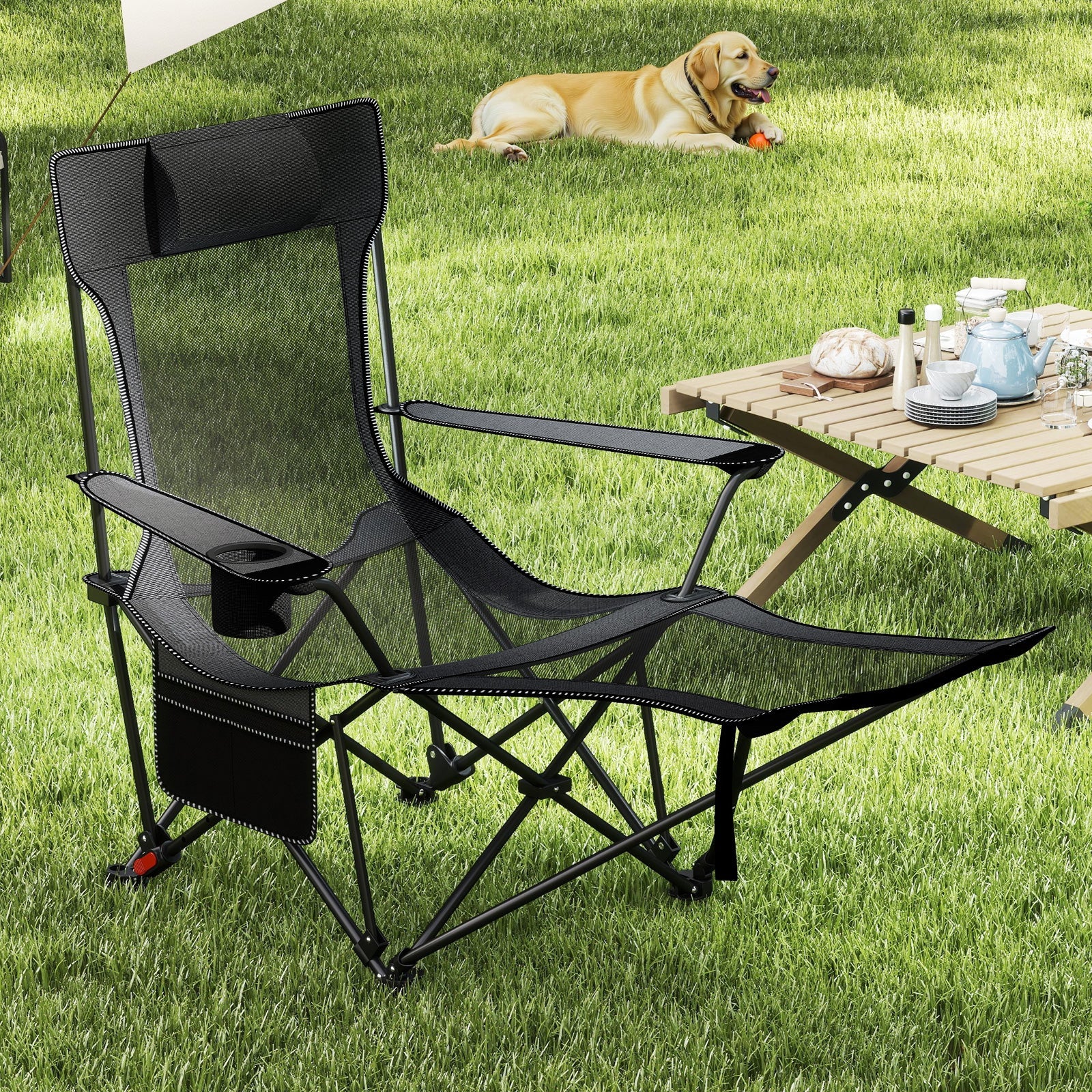 Reclining Camping Chair with Removable Footrest and Adjustable Backrest - Image 9