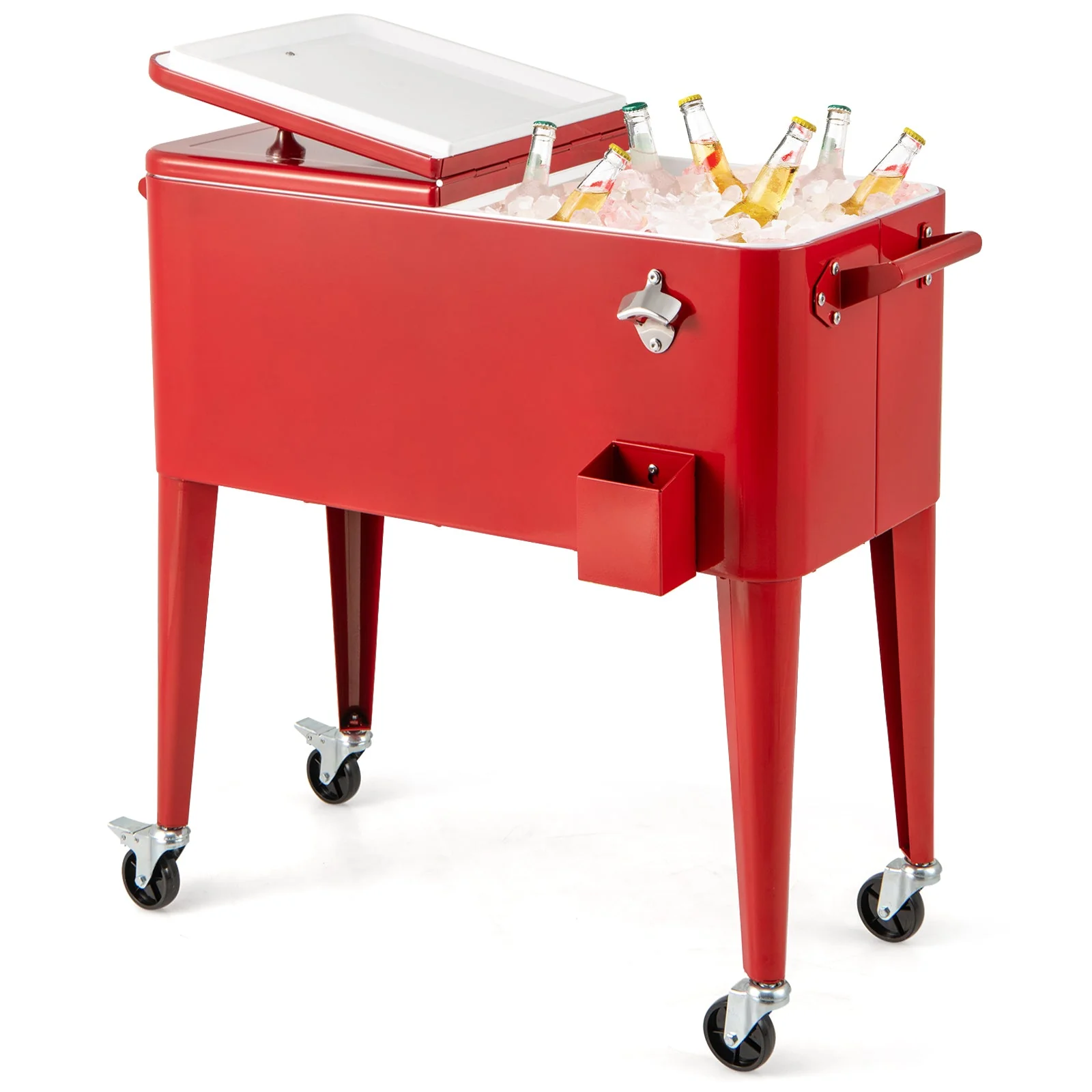 Red Portable Outdoor Patio Cooler Cart - Image 4