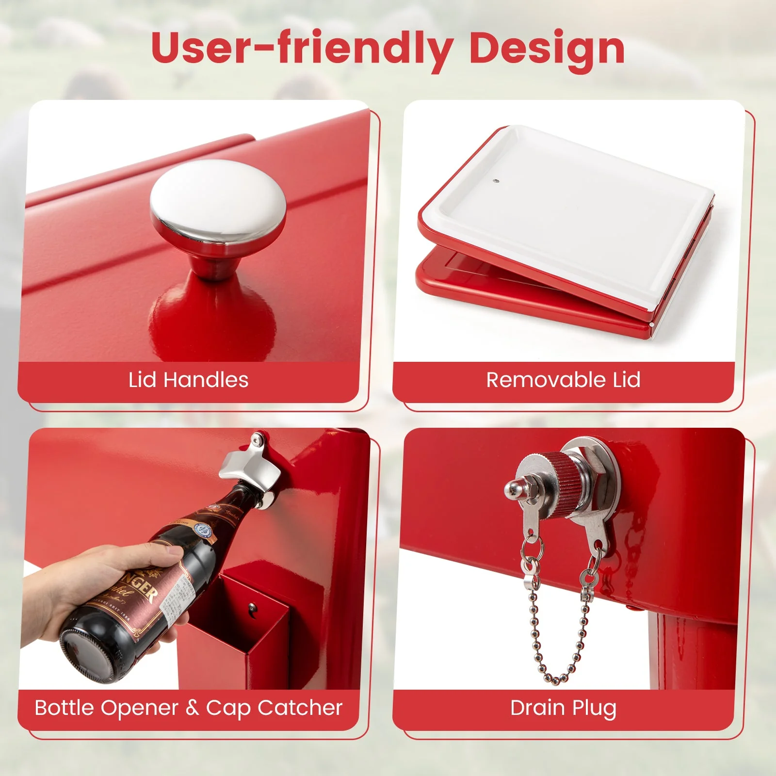 Red Portable Outdoor Patio Cooler Cart - Image 7