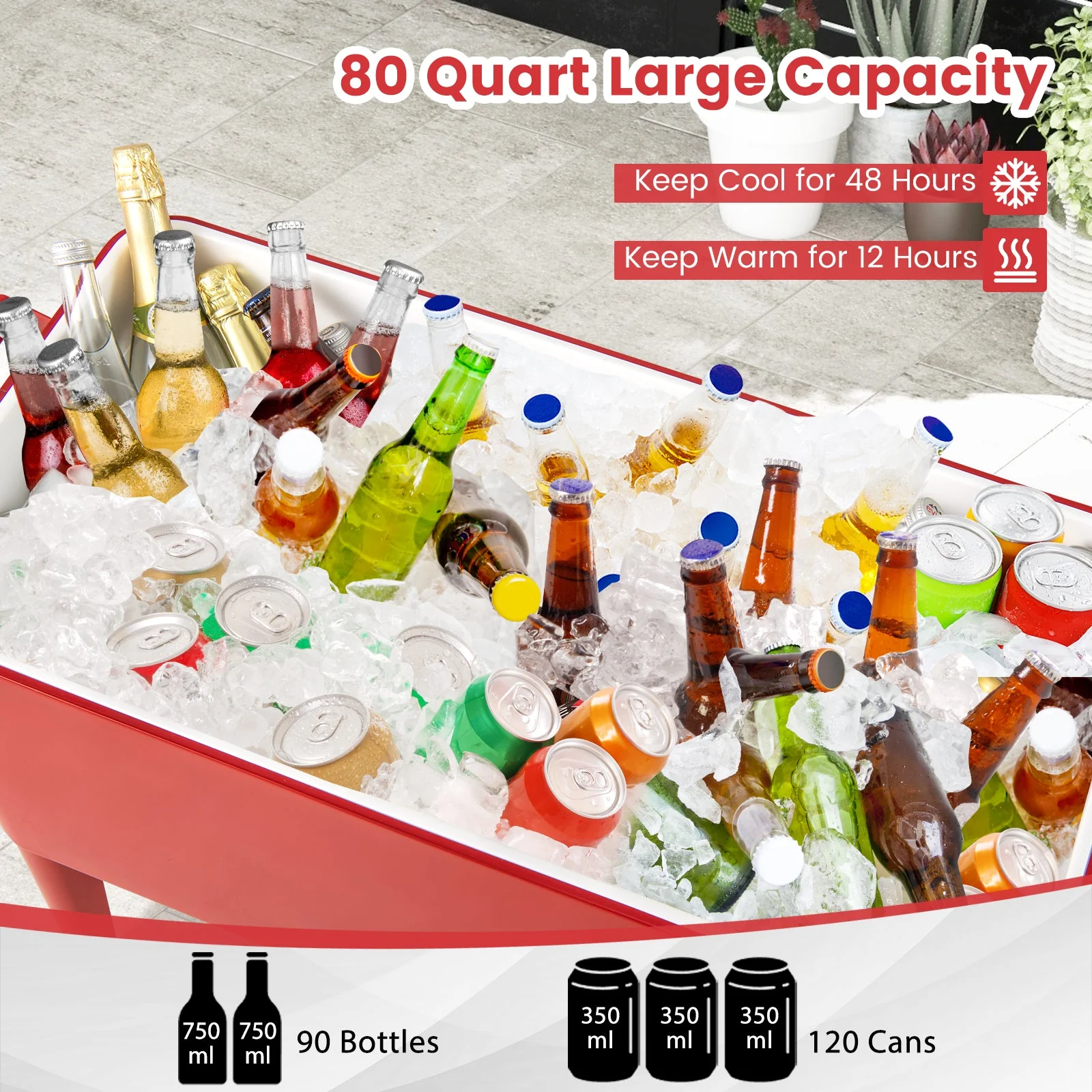 Red Portable Outdoor Patio Cooler Cart - Image 8