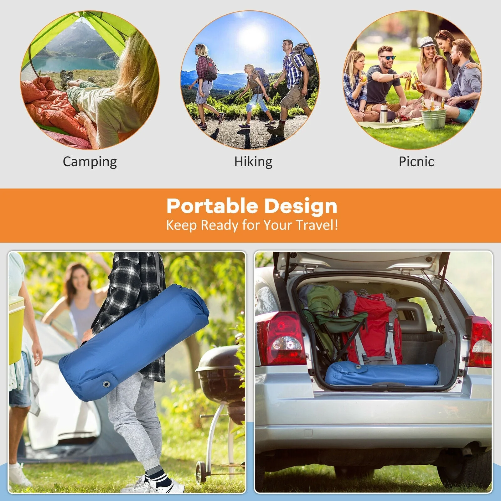 Self Inflating Folding Camping Sleeping Mattress with Carrying Bag - Image 6