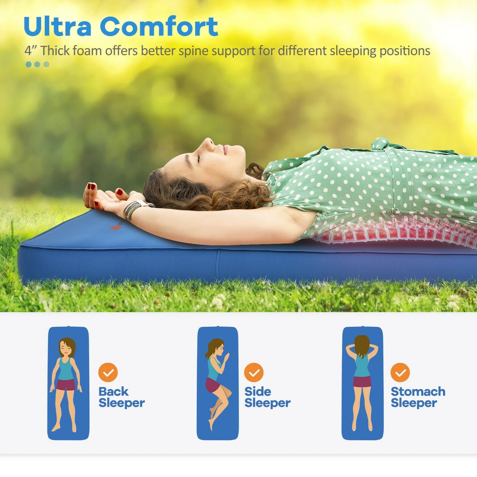 Self Inflating Folding Camping Sleeping Mattress with Carrying Bag - Image 8