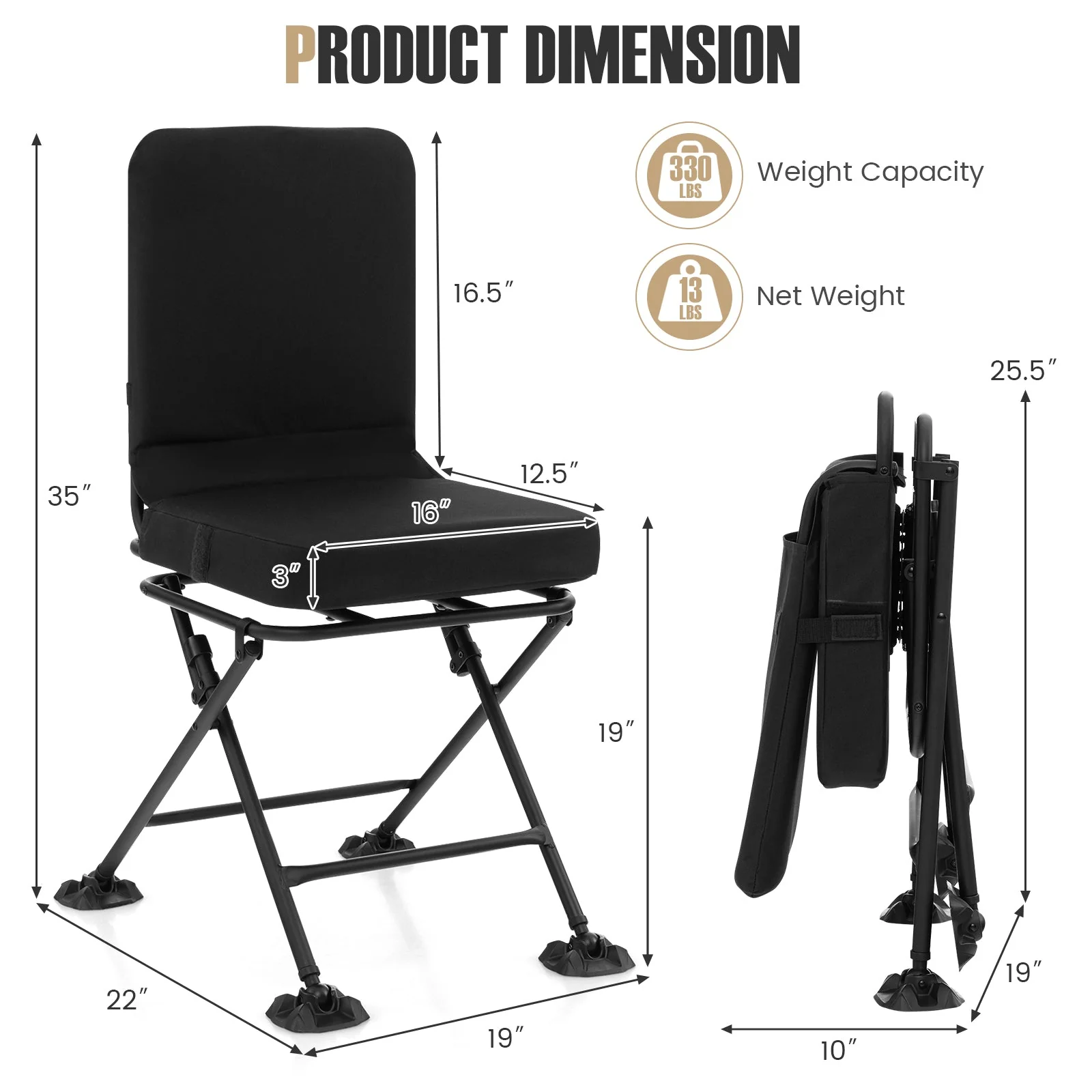 Swivel Folding Chair with Backrest and Padded Cushion - Image 13