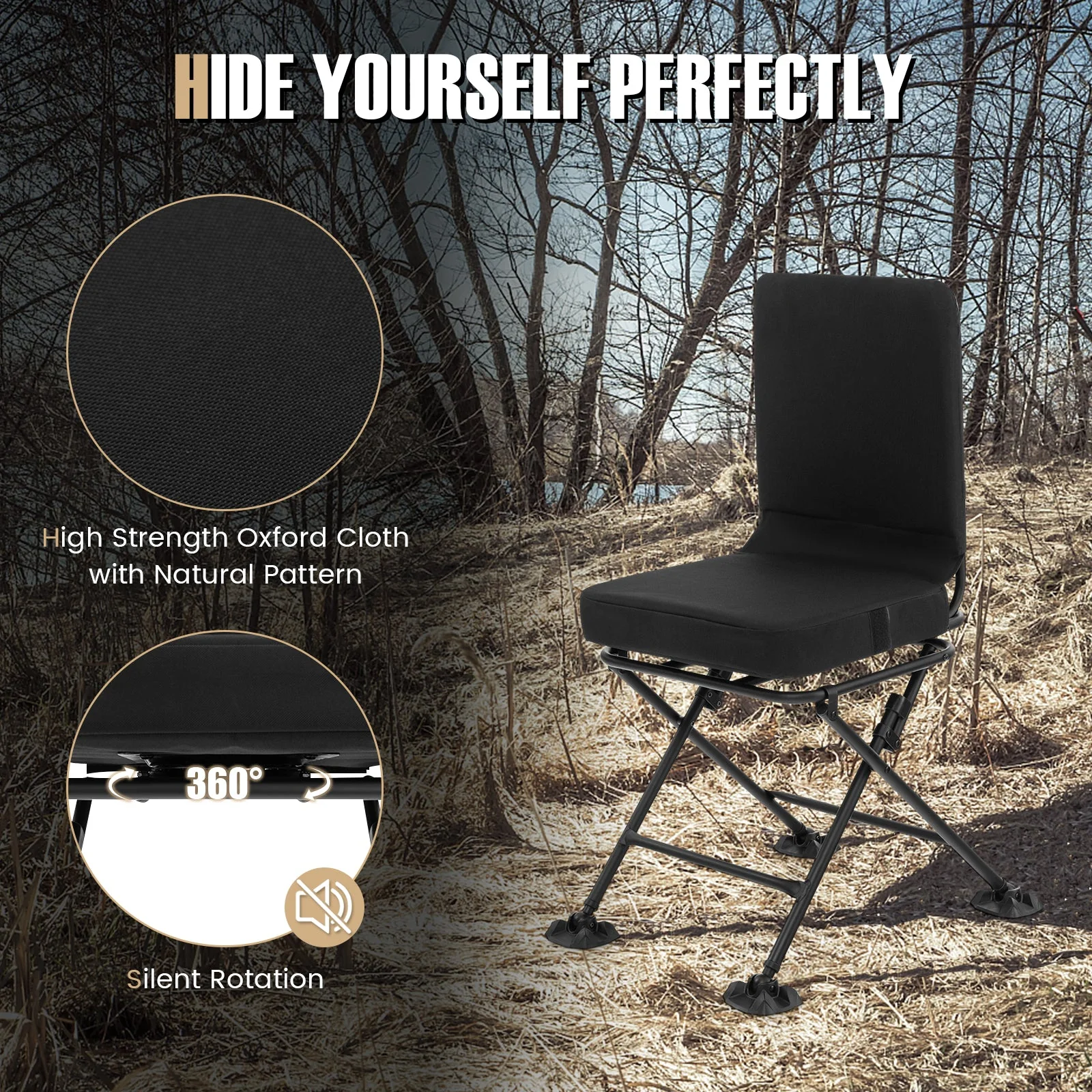 Swivel Folding Chair with Backrest and Padded Cushion - Image 15