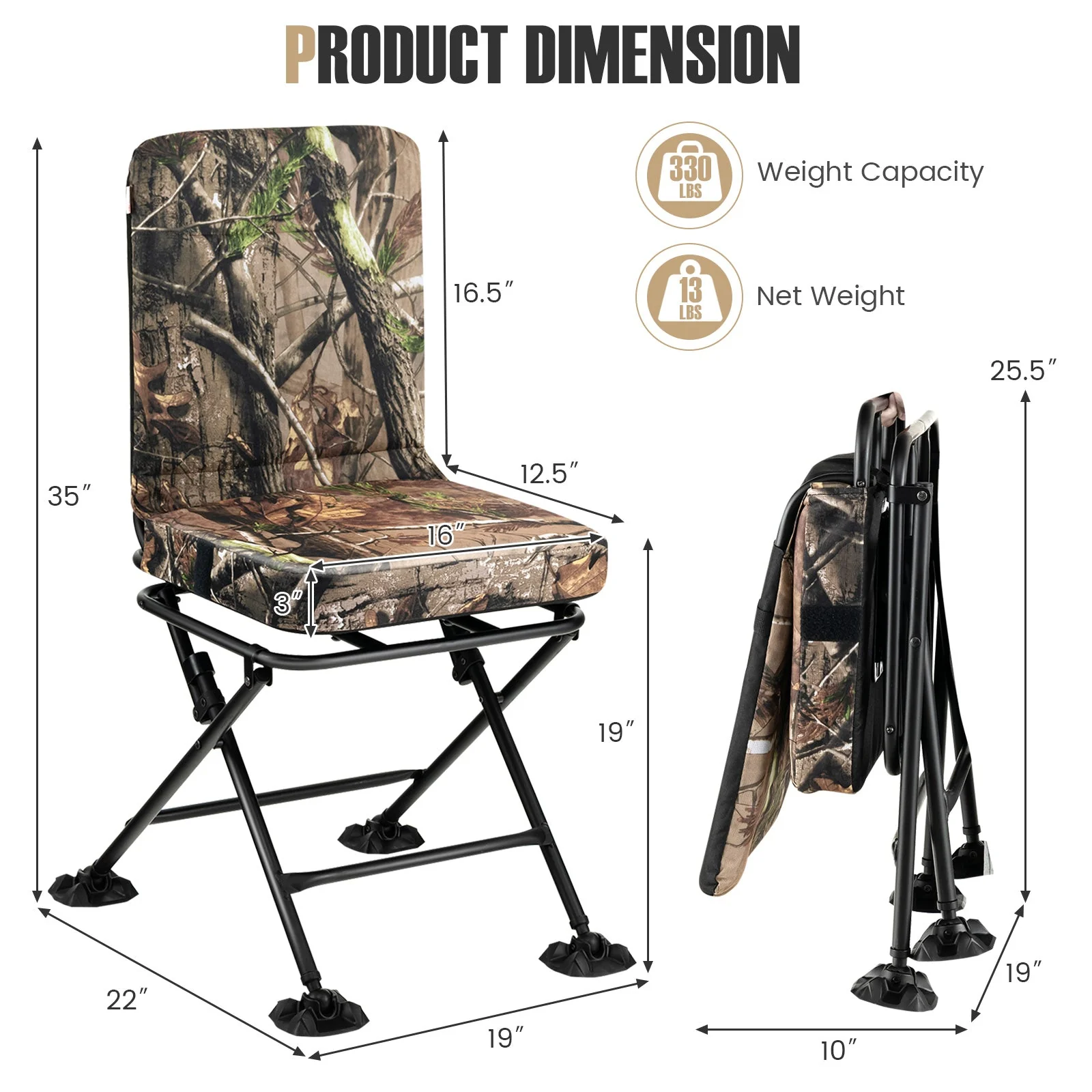 Swivel Folding Chair with Backrest and Padded Cushion - Image 5