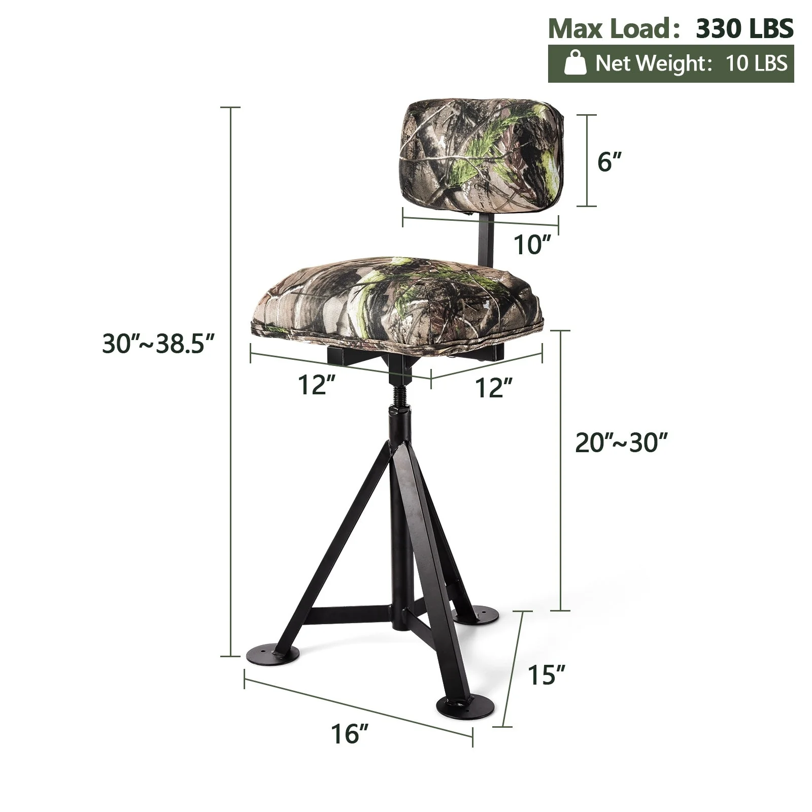 Swivel Hunting Chair Tripod Blind Stool with Detachable Backrest - Image 5