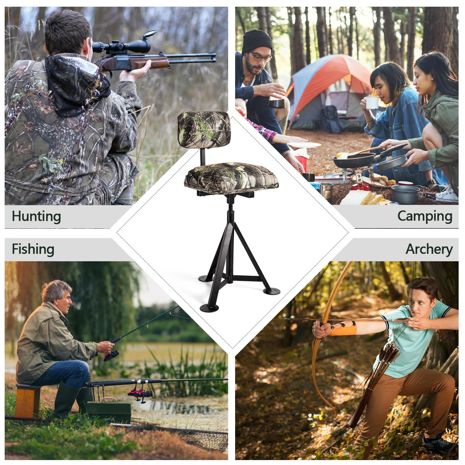 Swivel Hunting Chair Tripod Blind Stool with Detachable Backrest - Image 8